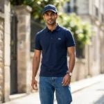 man wearing a classic men navy blue polo t shirt (2)