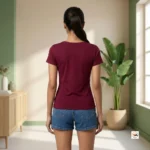 Maroon women tops for casual wear featuring an asymmetric hem and V neck – V neck maroon women tops – photo 2