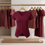 Maroon women tops for casual wear featuring an asymmetric hem and V neck – V neck maroon women tops – photo 3