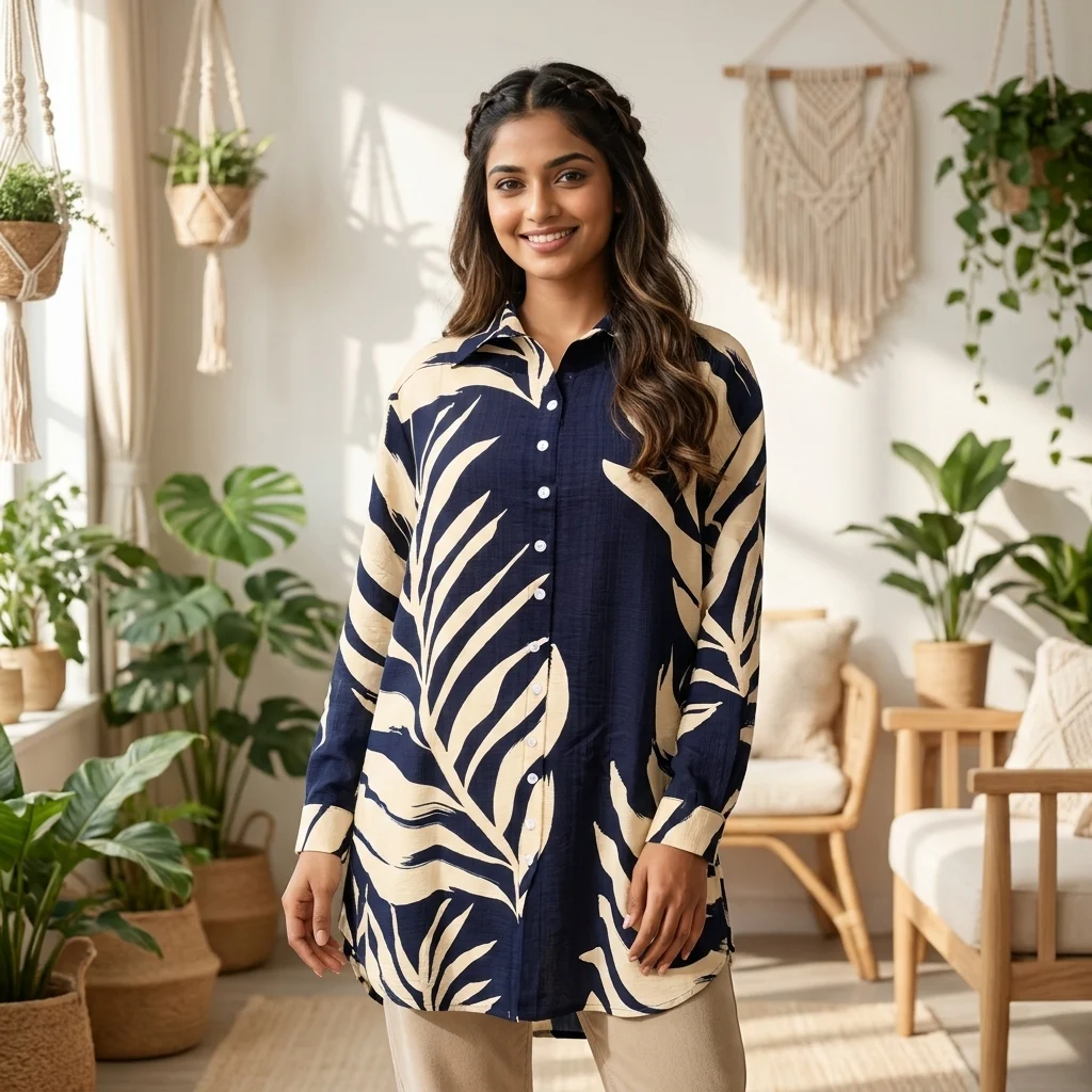NEW MIU Long Shirt for Women with Palm Print – Long Shirt for Women NEW MIU Long Shirt for Women with Palm Print – Long Shirt for Women – photo 1