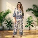 NEW MIU Luxurious Women Blue Paisley Printed Co-ord Set – women co-ord set – photo 1