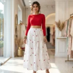 NEW MIU Signature Cherry Embroidered Schiffli Tiered White Maxi Skirt for Women – white tiered maxi skirt – photo 1