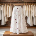 NEW MIU Signature Cherry Embroidered Schiffli Tiered White Maxi Skirt for Women – photo 2