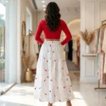 NEW MIU Signature Cherry Embroidered Schiffli Tiered White Maxi Skirt for Women – photo 4