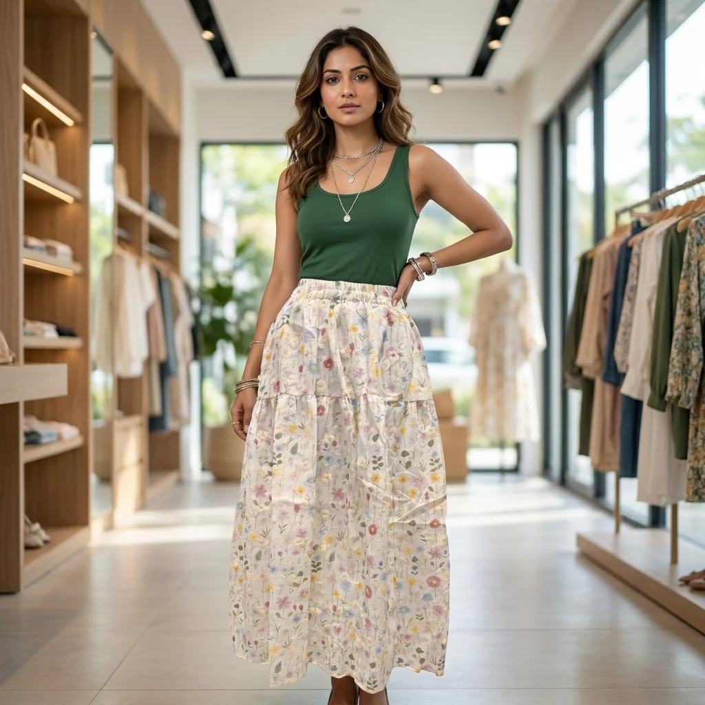 NEW MIU Signature Floral Print Tiered Women's Maxi Skirt – floral maxi skirt for women – photo 1