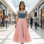 NEW MIU Timeless Pink Tiered Maxi Skirt for Women – pink tiered maxi skirt – photo 1