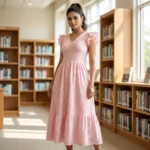 NEW MIU Women Signature Pink Eyelet Embroidery Ruffle Sleeve Maxi Dress – pink eyelet maxi dress – photo 1