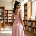 NEW MIU Women Signature Pink Eyelet Embroidery Ruffle Sleeve Maxi Dress – photo 2