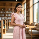 NEW MIU Women Signature Pink Eyelet Embroidery Ruffle Sleeve Maxi Dress – photo 3