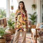 NEW MIU Women's Long Shirt Iconic Multicolor Abstract Print – womens long shirt – photo 1
