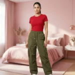 Olive cargo pants for women featuring a utilitarian design and relaxed fit – olive cargo pants – photo 1