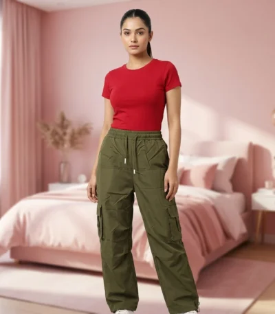 Olive cargo pants for women featuring a utilitarian design and relaxed fit – olive cargo pants – photo 1