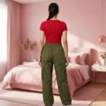 Olive cargo pants for women featuring a utilitarian design and relaxed fit – olive cargo pants – photo 2