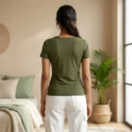 Olive Green Twist Top - Essential V-Neck Short Sleeve Women's Top – olive green twist top – photo 2