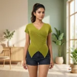 Olive green wrap top for women with short sleeves – olive green wrap top – photo 1