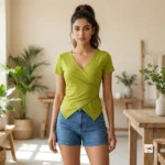 Olive green wrap top for women with short sleeves – olive green wrap top – photo 5