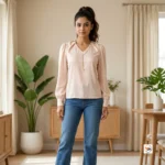 Pink top, an essential luxury piece for women – Long sleeves with buttoned cuffs pink top – photo 1