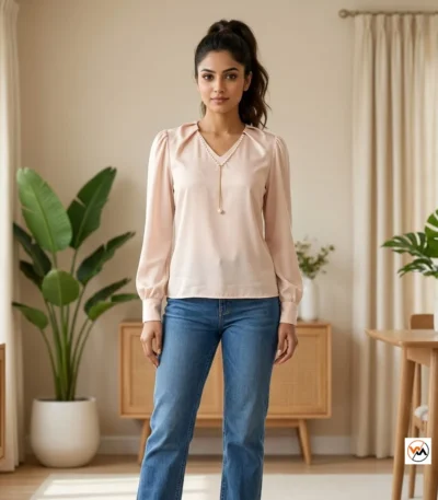 Pink top, an essential luxury piece for women – Long sleeves with buttoned cuffs pink top – photo 1