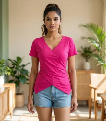 Pink wrap top for women featuring an essential design – pink wrap top – photo 1