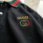 premium mens black polo t shirt with red and green striped collar (2)