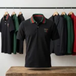 premium mens black polo t shirt with red and green striped collar (4)