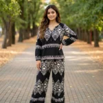 Signature Black Printed Top and Palazzo Co-ord Set for Women – black printed co ord set – photo 1