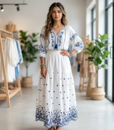 Signature Embroidered White Maxi Skirt for Women – embroidered white maxi skirt – photo 1