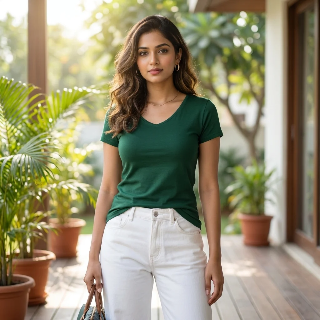 Signature Essential Women Dark Green V Neck Short Sleeve T Shirt – dark green v neck tee – photo 1