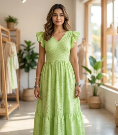 Signature Green Schiffli Eyelet Maxi Dress – green schiffli maxi dress – photo 1
