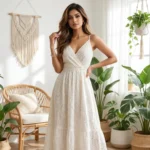 Signature Off-White Eyelet Cotton Maxi Dress for Women – off white eyelet maxi dress – photo 1