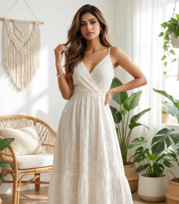 Signature Off-White Eyelet Cotton Maxi Dress for Women – off white eyelet maxi dress – photo 1