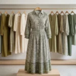 Signature Olive Green Floral Printed Shirt Maxi Dress for Women – photo 2