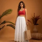 Signature White Embroidered Tiered Maxi Skirt for Women – white embroidered maxi skirt – photo 1
