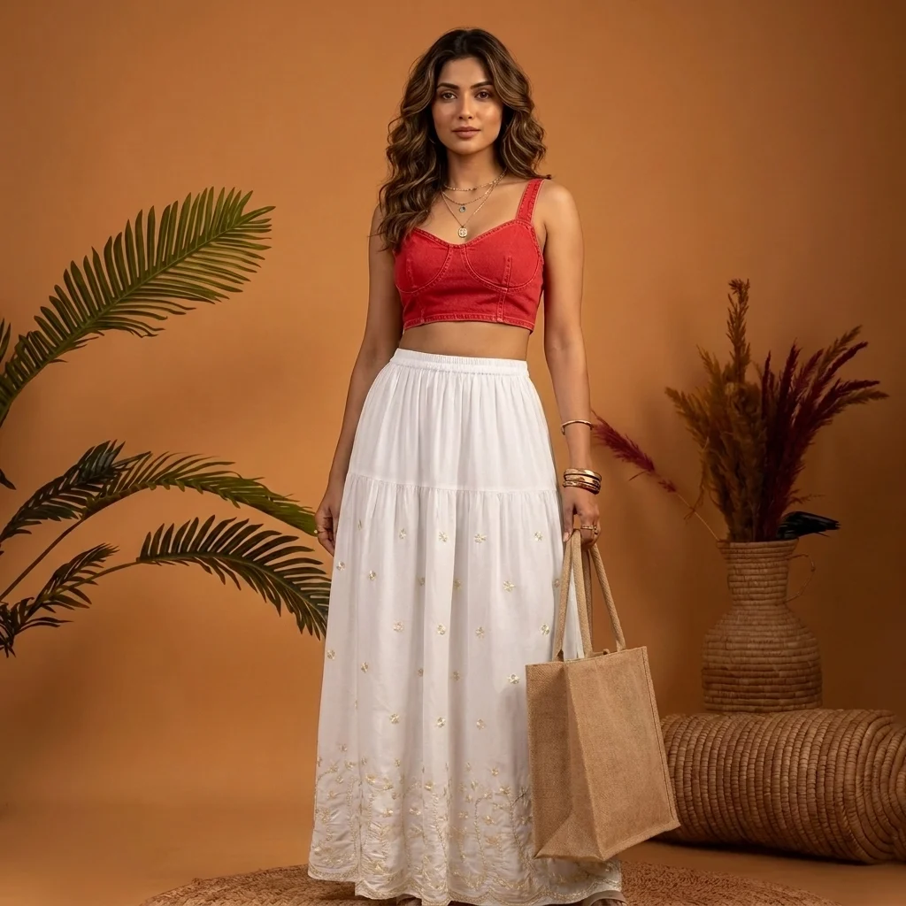 Signature White Embroidered Tiered Maxi Skirt for Women – white embroidered maxi skirt Signature White Embroidered Tiered Maxi Skirt for Women – white embroidered maxi skirt – photo 1