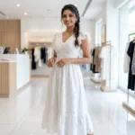 Signature White Schiffli Eyelet Midi Dress for Women – white schiffli midi dress – photo 1
