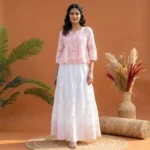 Signature Women White and Pink Floral Embroidered Tiered Maxi Skirt – white embroidered maxi skirt – photo 1