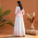 Signature Women White and Pink Floral Embroidered Tiered Maxi Skirt – photo 3