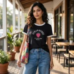 Signature Women's Black Strawberry Graphic Ringer T-Shirt – women strawberry graphic t shirt – photo 1