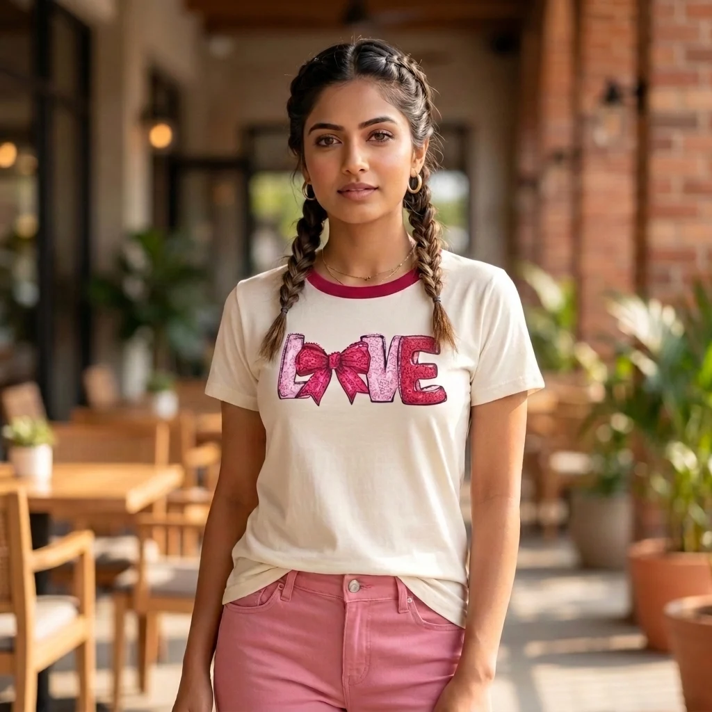 Signature Women's Bow Graphic Ringer T Shirt – women bow graphic t shirt Signature Women's Bow Graphic Ringer T-Shirt – women bow graphic t-shirt – photo 1