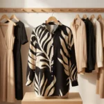 Signature Women's Long Shirt With Abstract Leaf Print – women's long shirt – photo 2