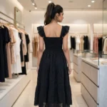 Timeless Black Schiffli V-Neck Flutter Sleeve Women's Maxi Dress – photo 2