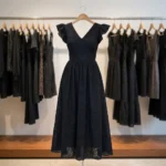 Timeless Black Schiffli V-Neck Flutter Sleeve Women's Maxi Dress – photo 3