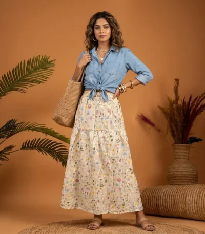 Timeless Floral Printed Women's Tiered Maxi Skirt – womens floral maxi skirt – photo 1