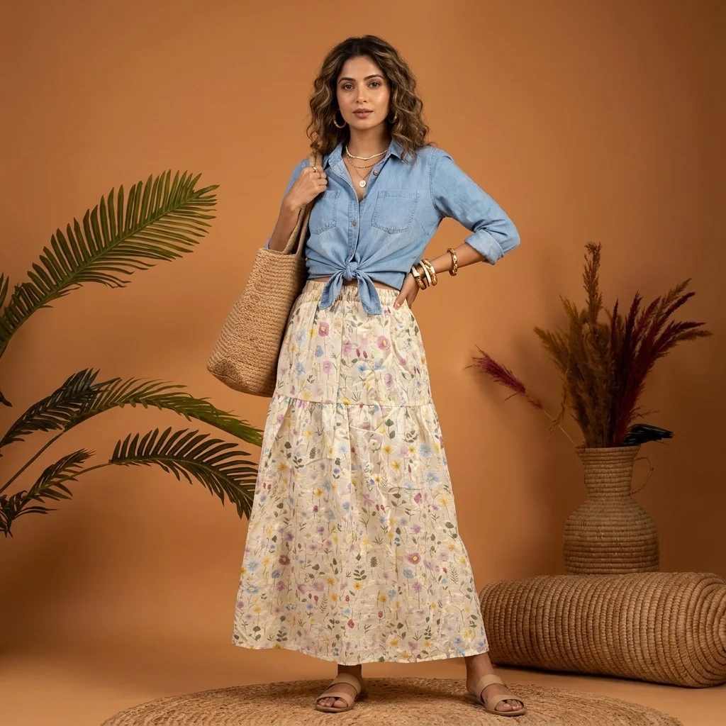 Timeless Floral Printed Women's Tiered Maxi Skirt – womens floral maxi skirt Timeless Floral Printed Women's Tiered Maxi Skirt – womens floral maxi skirt – photo 1