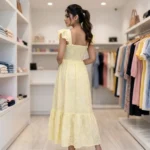 Timeless Yellow Schiffli Eyelet Tiered Womens Maxi Dress – yellow schiffli maxi dress – photo 1