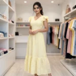 Timeless Yellow Schiffli Eyelet Tiered Womens Maxi Dress – photo 2