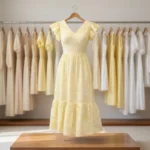 Timeless Yellow Schiffli Eyelet Tiered Womens Maxi Dress – photo 4