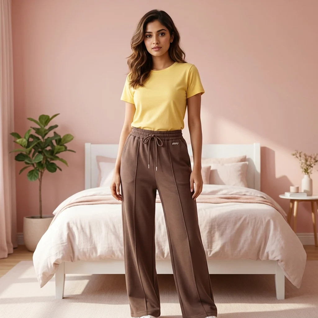 Trendy brown track pants for women with functional drawstring – Trendy brown track pants – photo 1