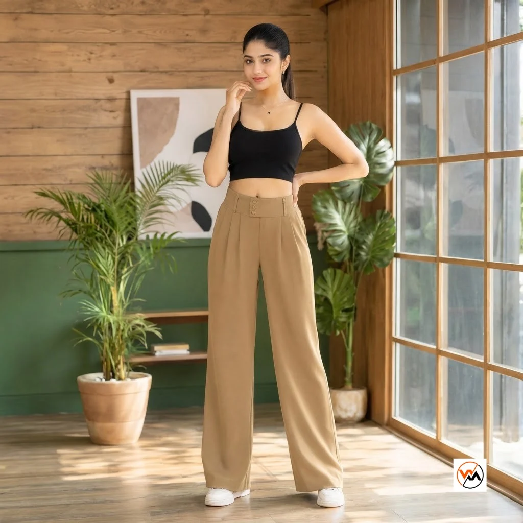 Ultimate beige palazzo trousers for women featuring a high-rise waist and structured pleats – beige palazzo trousers – photo 1