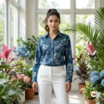 Ultimate Blue Floral Women Oversized Shirt with Classic Buttons – women oversized shirt – photo 3